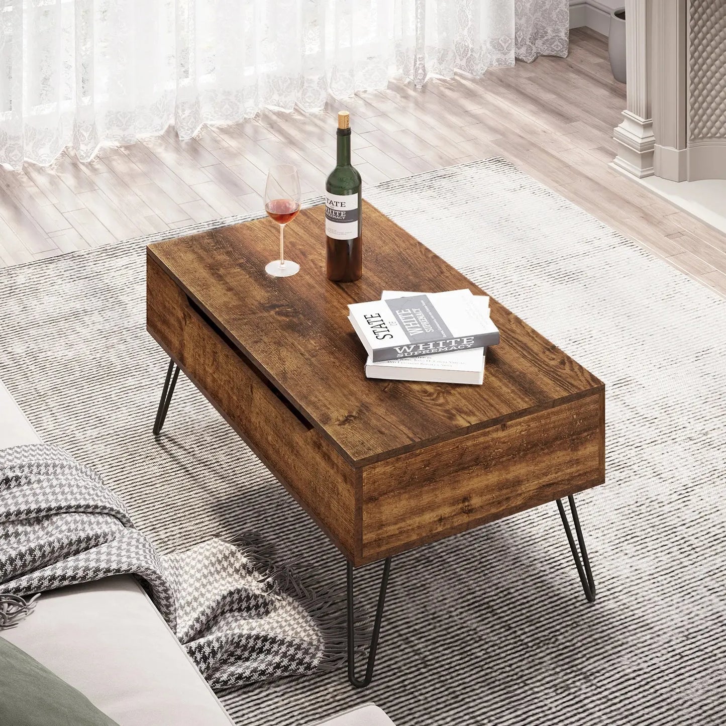 Table basse relevable avec rangement intégré