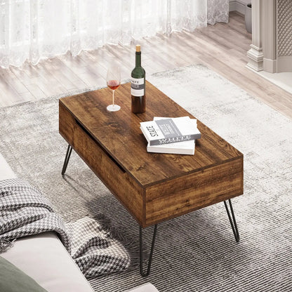 Table basse relevable avec rangement intégré