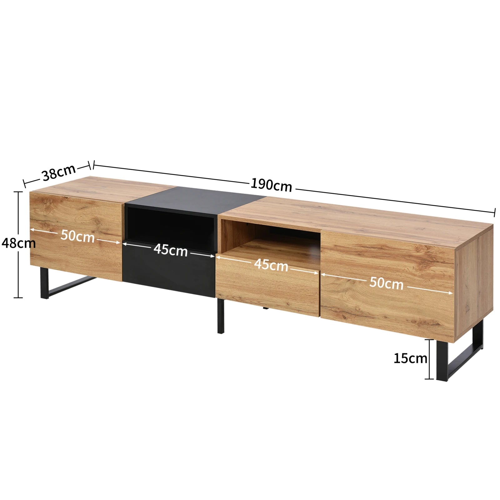 TV stand with storage compartments and drawers. 190x48x38cm - Sonera