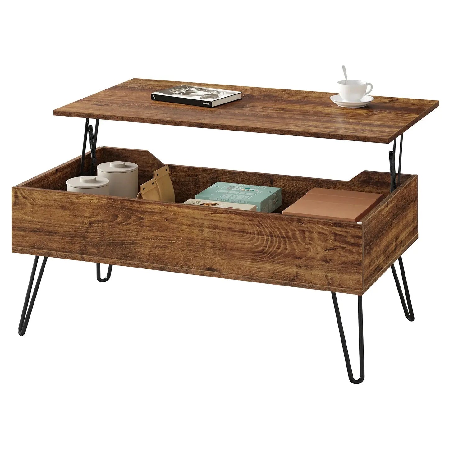 Table basse relevable avec rangement intégré
