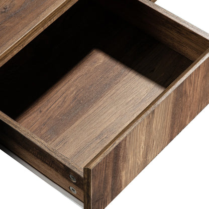 Table basse en bois avec un tiroir et un espace de rangement.