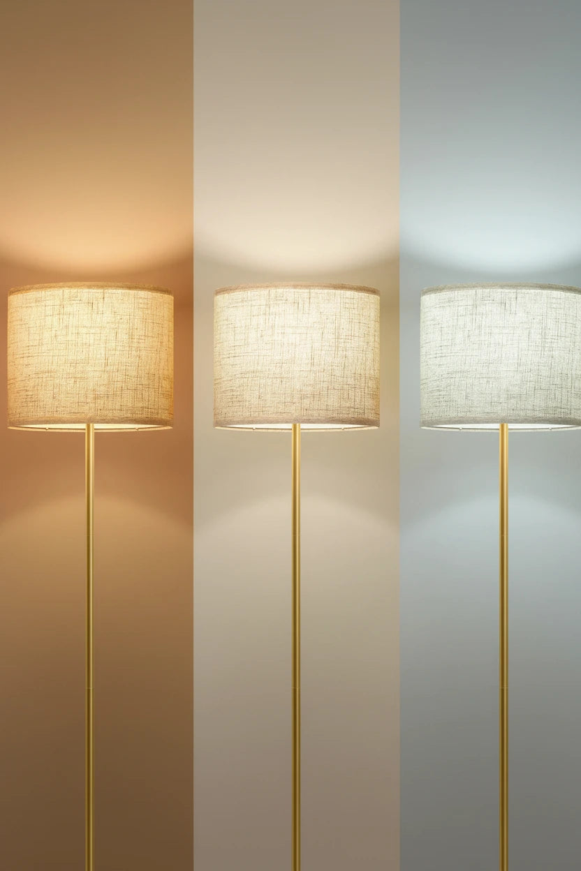 Height-adjustable floor lamp with fabric shade