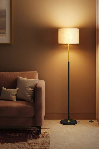 Height-adjustable floor lamp with fabric shade