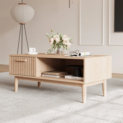 Table basse moderne avec un tiroir et un rangement ouvert