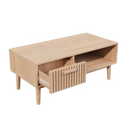 Table basse moderne avec un tiroir et un rangement ouvert