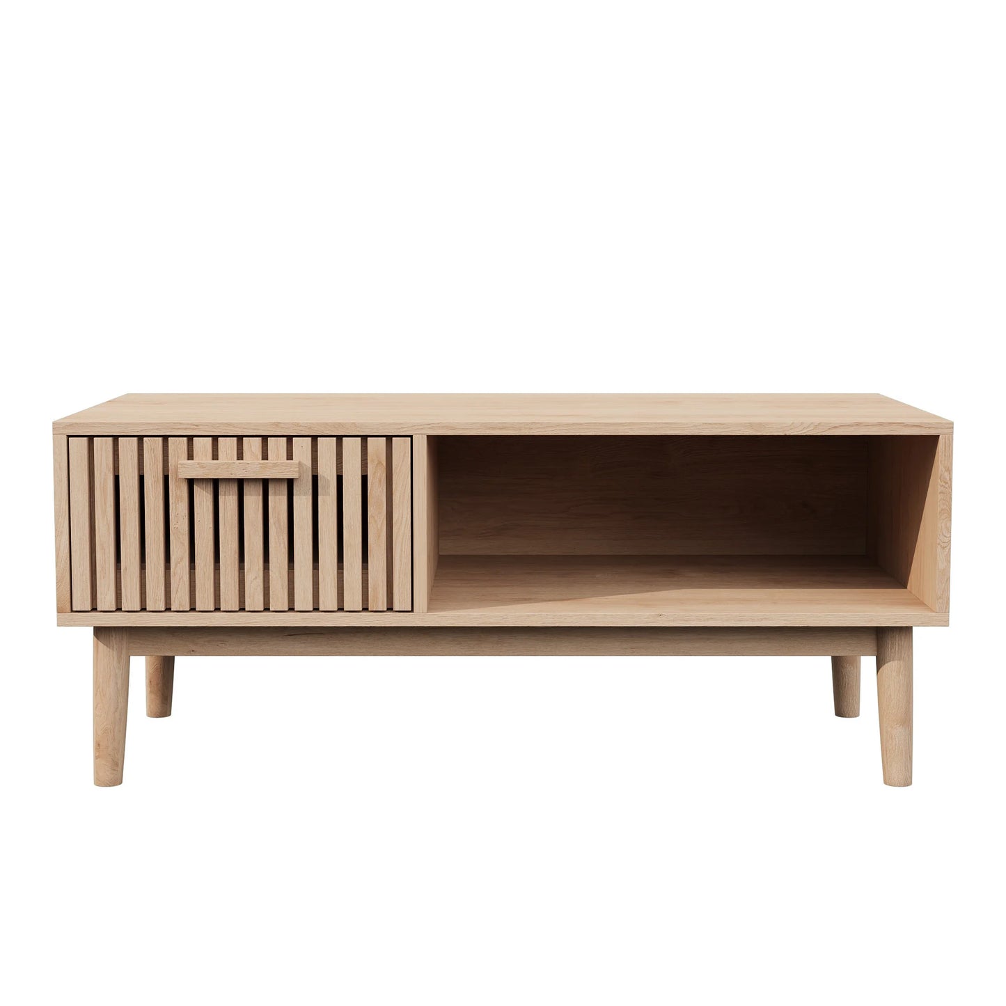 Table basse moderne avec un tiroir et un rangement ouvert