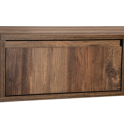 Table basse en bois avec un tiroir et un espace de rangement.