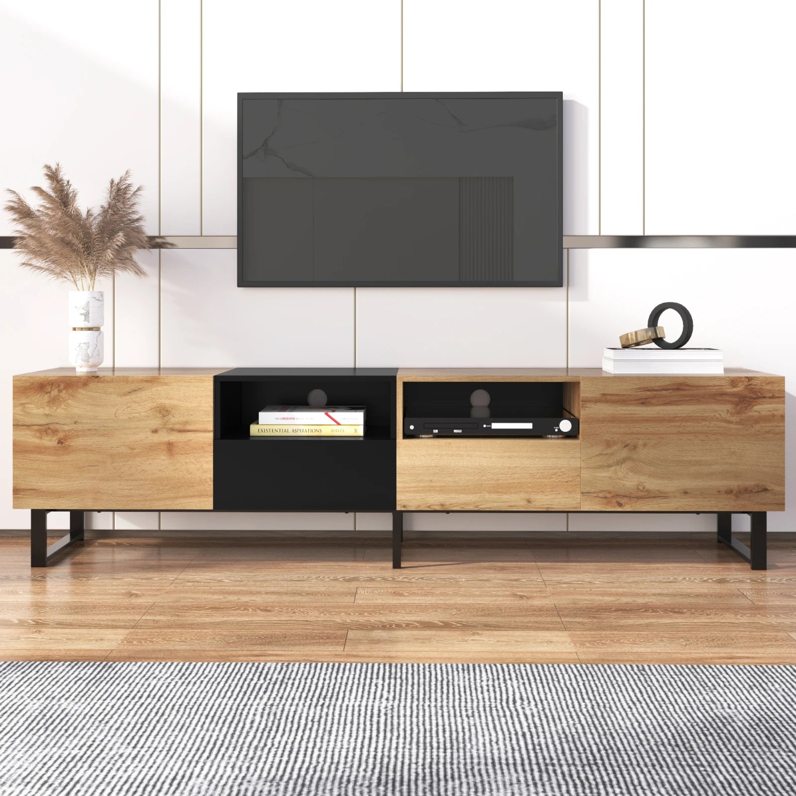 TV stand with storage compartments and drawers. 190x48x38cm - Sonera