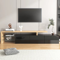 Meuble TV LED avec tiroirs et étagères en verre