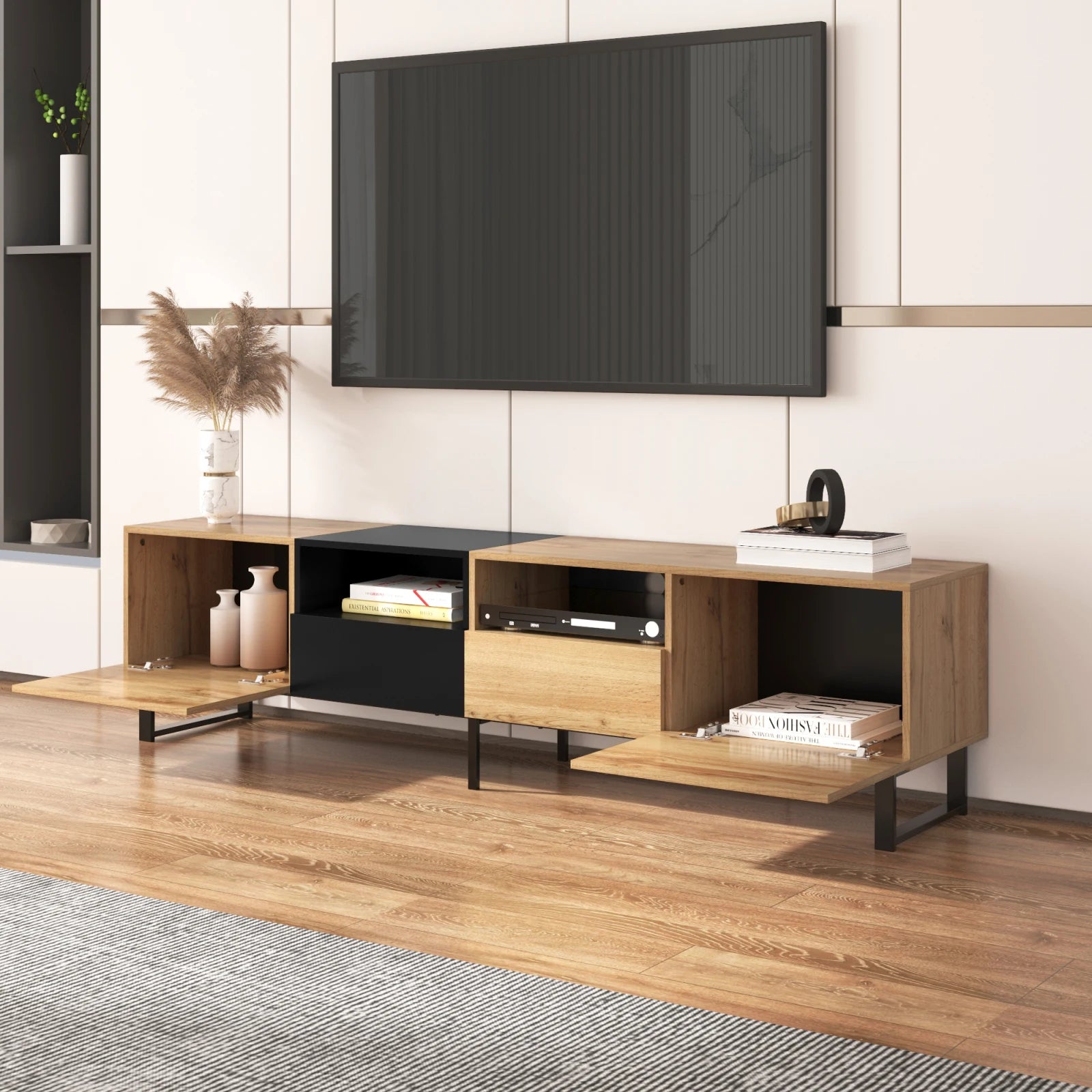 TV stand with storage compartments and drawers. 190x48x38cm - Sonera