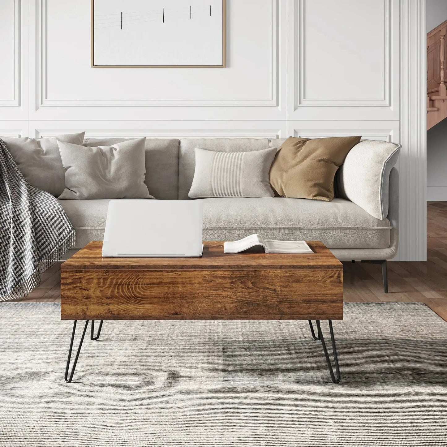 Table basse relevable avec rangement intégré