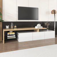 Meuble TV LED avec tiroirs et étagères en verre