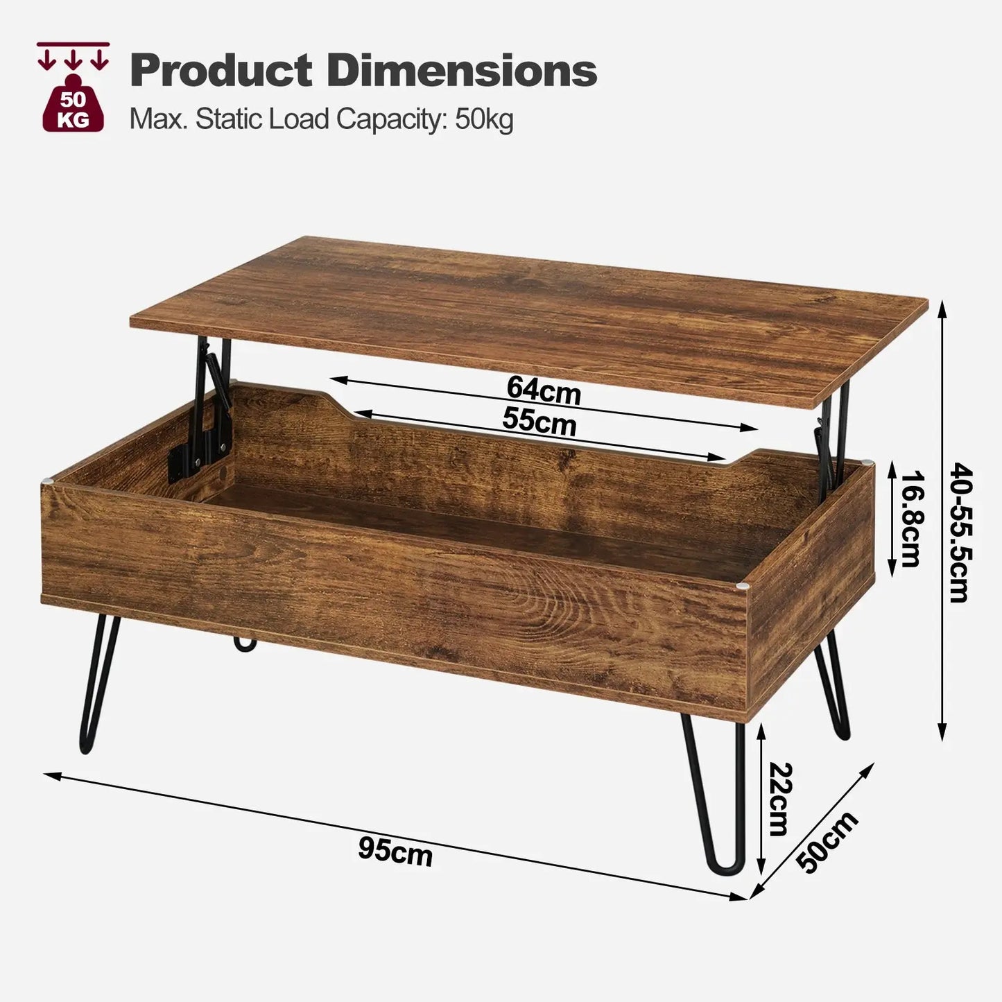 Table basse relevable avec rangement intégré