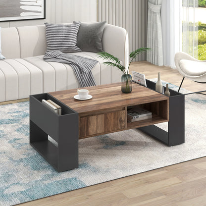 Table basse en bois avec un tiroir et un espace de rangement.