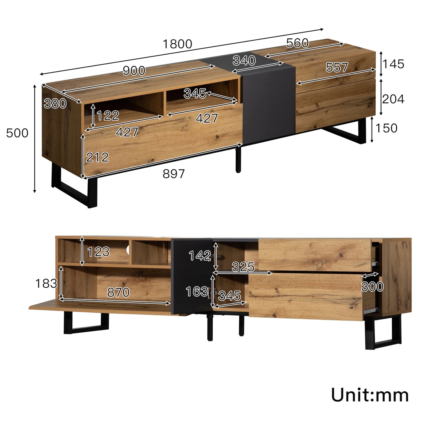 TV stand 180x50x38cm with storage - Sonera
