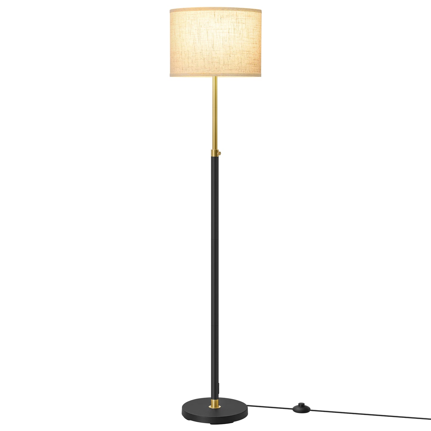 Height-adjustable floor lamp with fabric shade