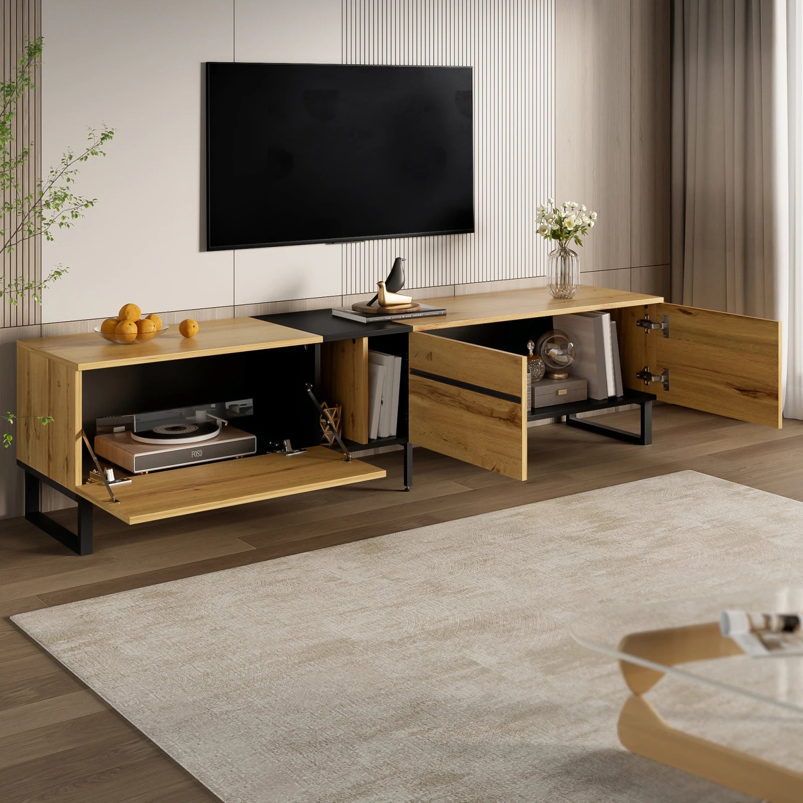 Low TV unit 180 cm with storage space - Sonera