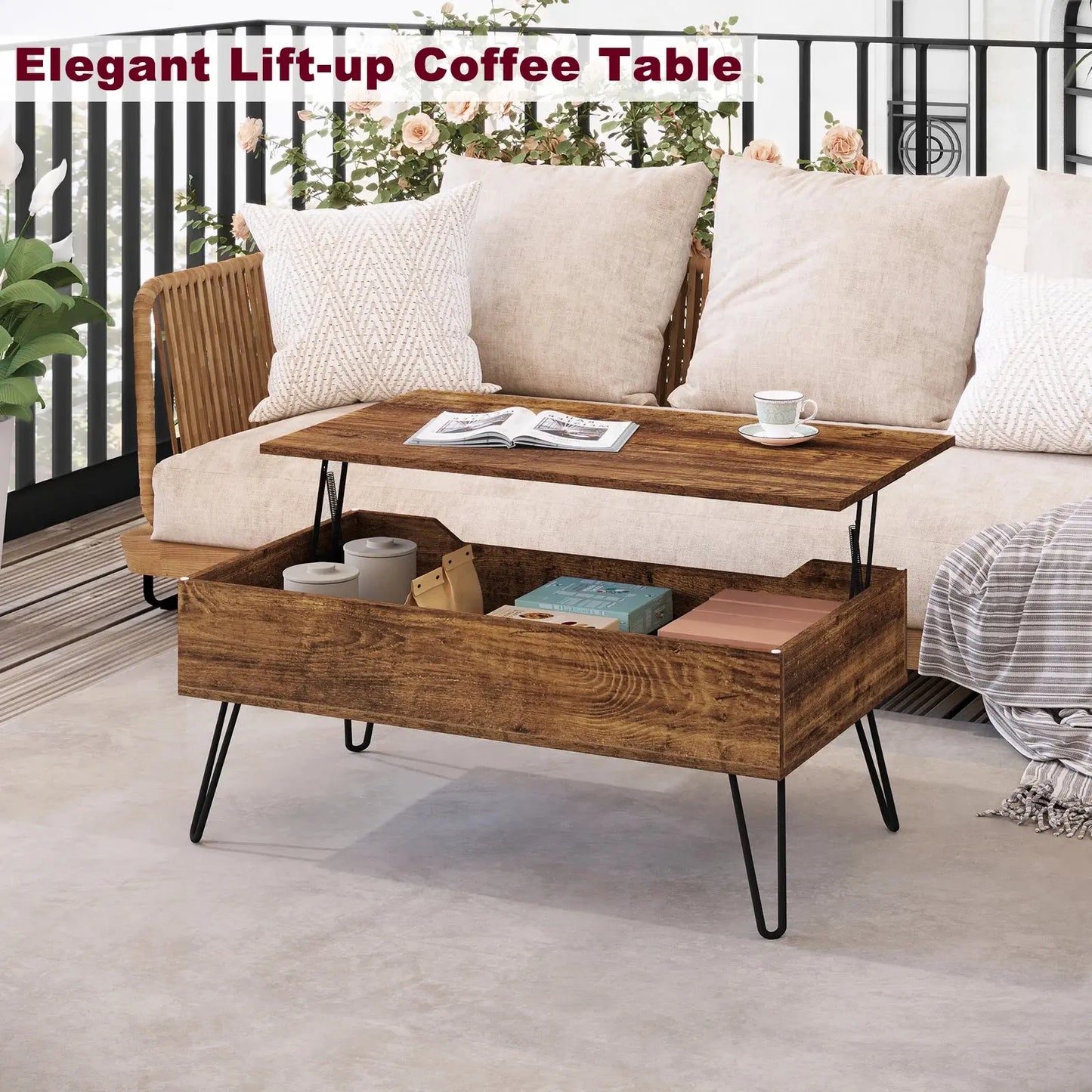 Table basse relevable avec rangement intégré