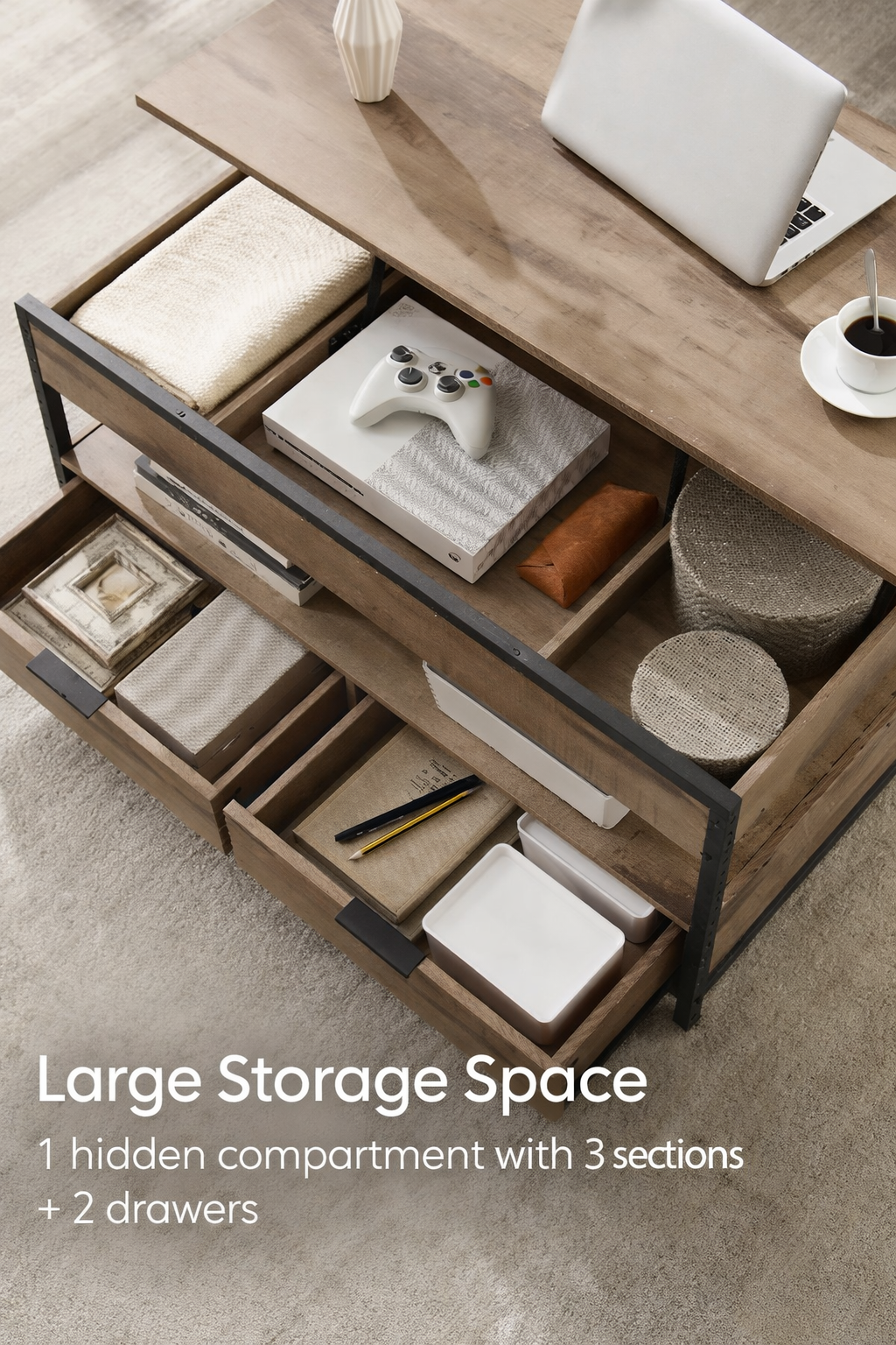 Lift-top coffee table with storage drawers - Sonera