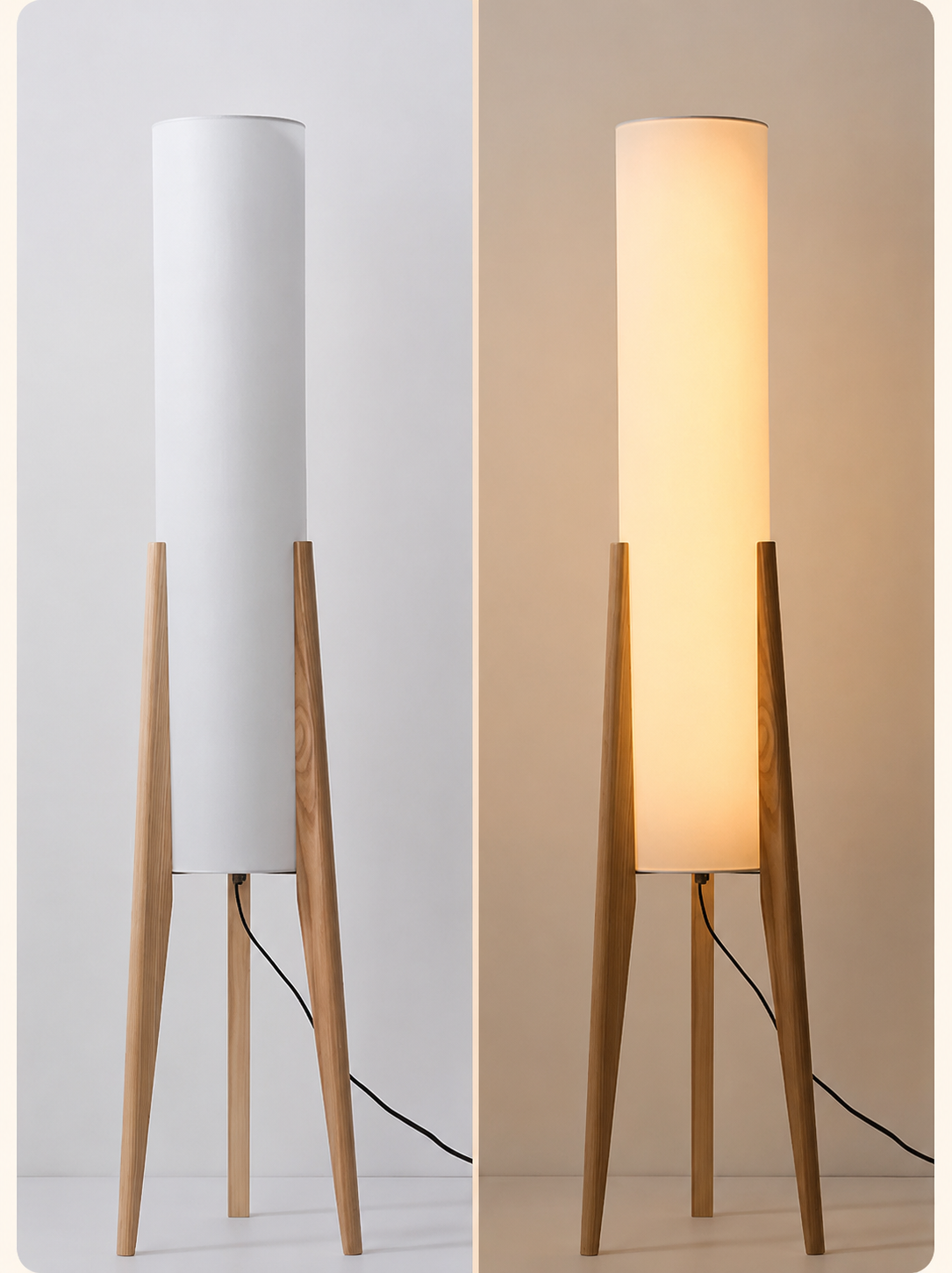 Lampadaire en bois avec un abat-jour en tissu