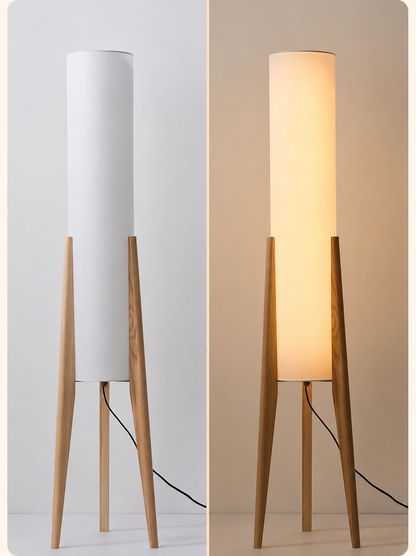 Lampadaire en bois avec un abat-jour en tissu