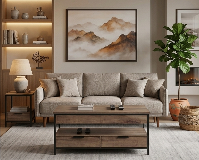 Table basse relevable moderne avec rangement