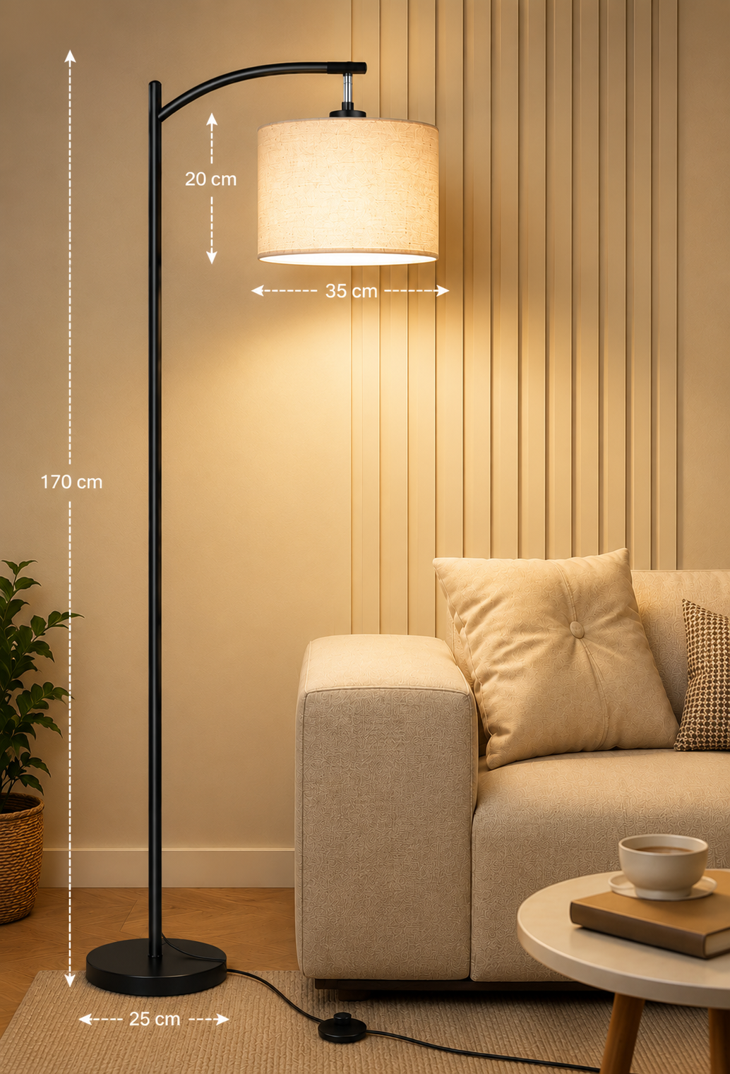 Lampadaire d'angle avec abat-jour en lin