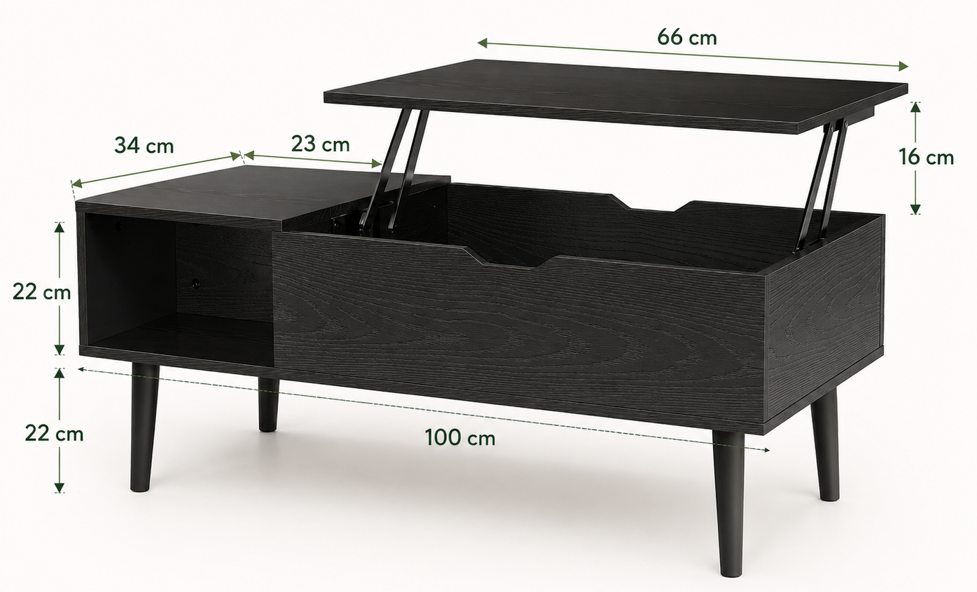 Table basse relevable moderne avec rangement dissimulé