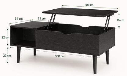 Table basse relevable moderne avec rangement dissimulé