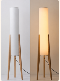 Lampadaire en bois, abat-jour en tissu