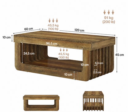 Table basse rectangulaire à 2 niveaux avec étagère de rangement