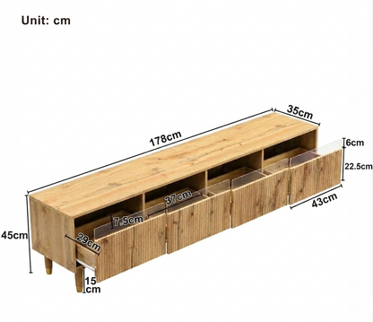 Meuble TV moderne en bois avec espace de rangement et 4 tiroirs