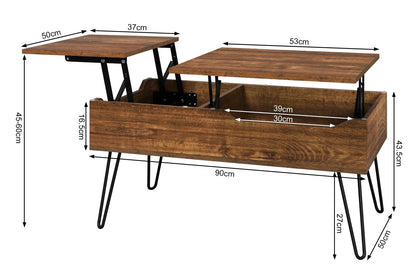 Table basse relevable avec double plateau et rangement