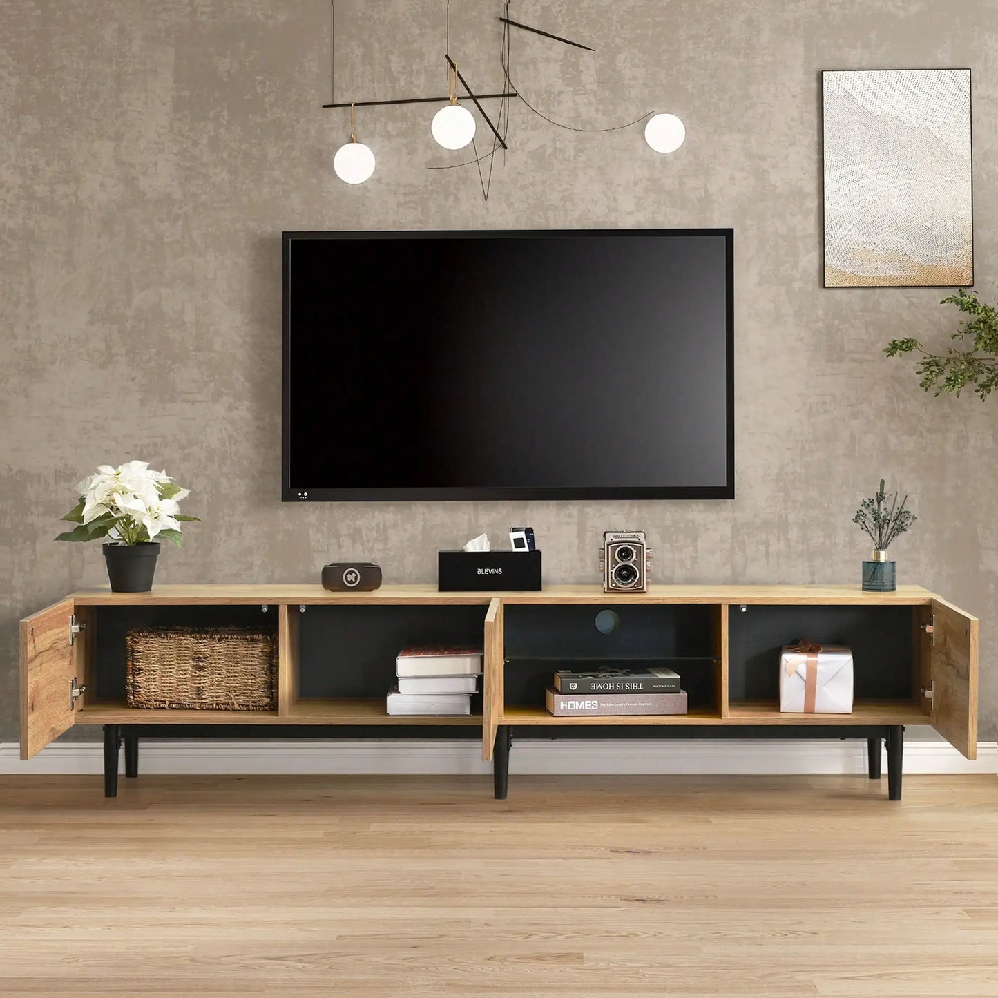 Meuble TV avec espace de rangement et éclairage LED,