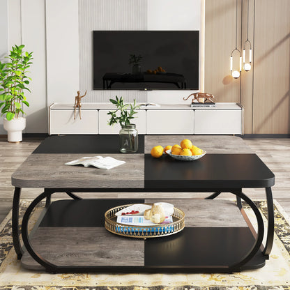 Table basse moderne à 2 plateaux avec rangement