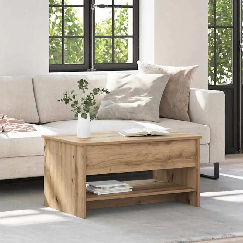 Table basse en bois à plateau relevable avec rangement