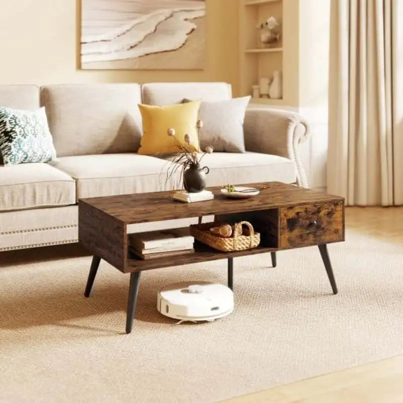 Table basse rectangulaire avec tiroir et étagère de rangement