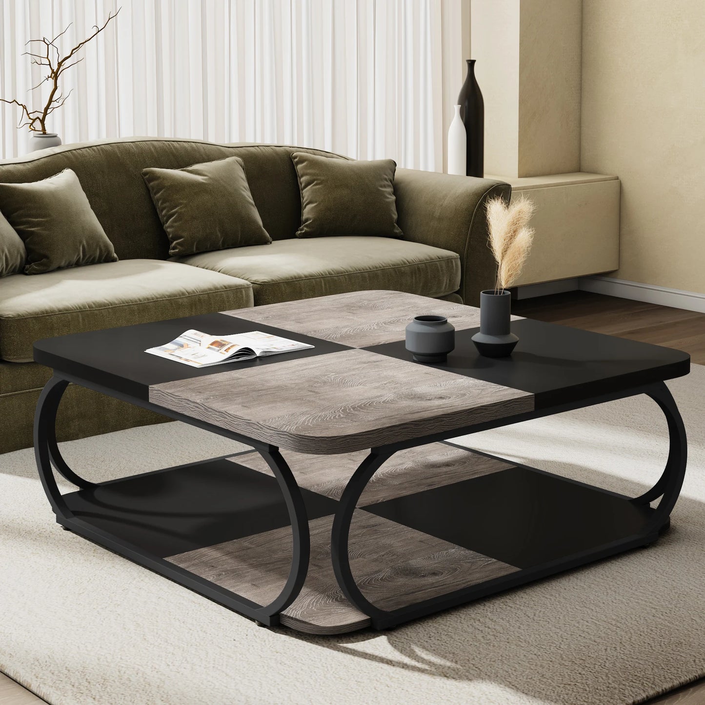 Table basse moderne à 2 plateaux avec rangement