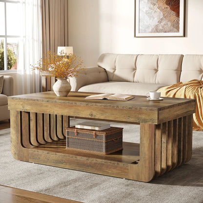 Table basse rectangulaire à 2 niveaux avec étagère de rangement