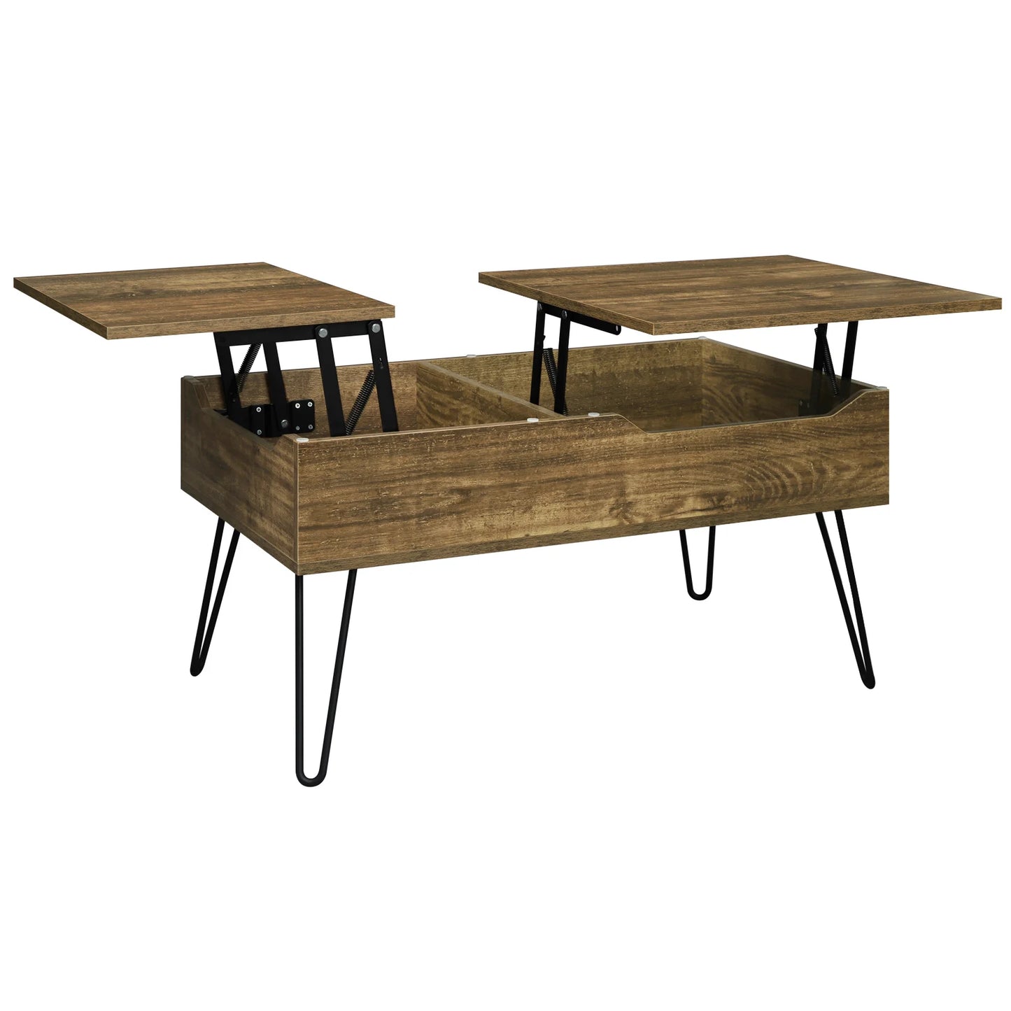 Table basse relevable avec double plateau et rangement