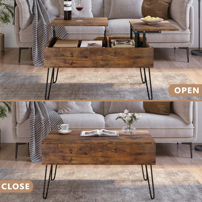 Table basse relevable avec double plateau et rangement