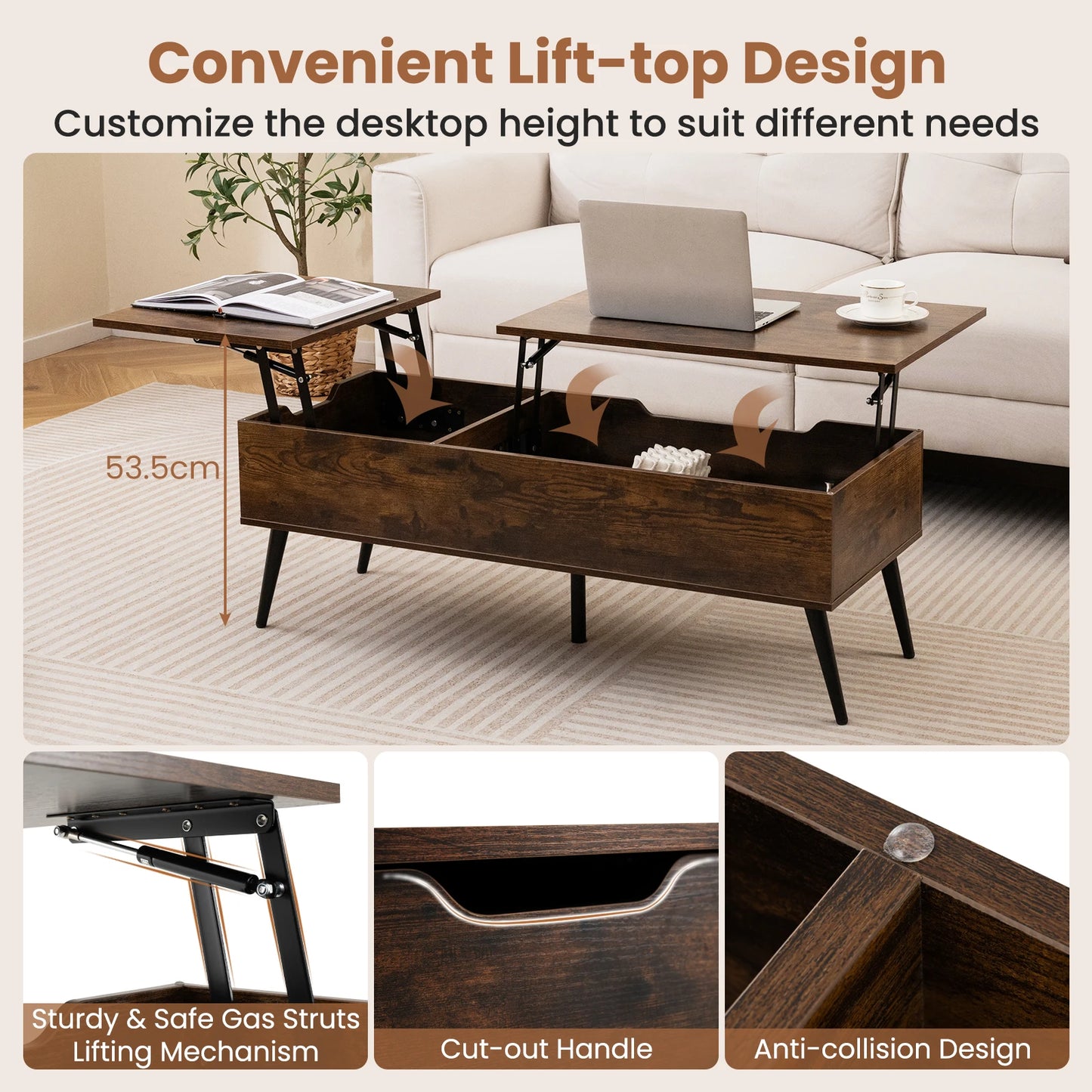 Height-adjustable wooden coffee table - Sonera
