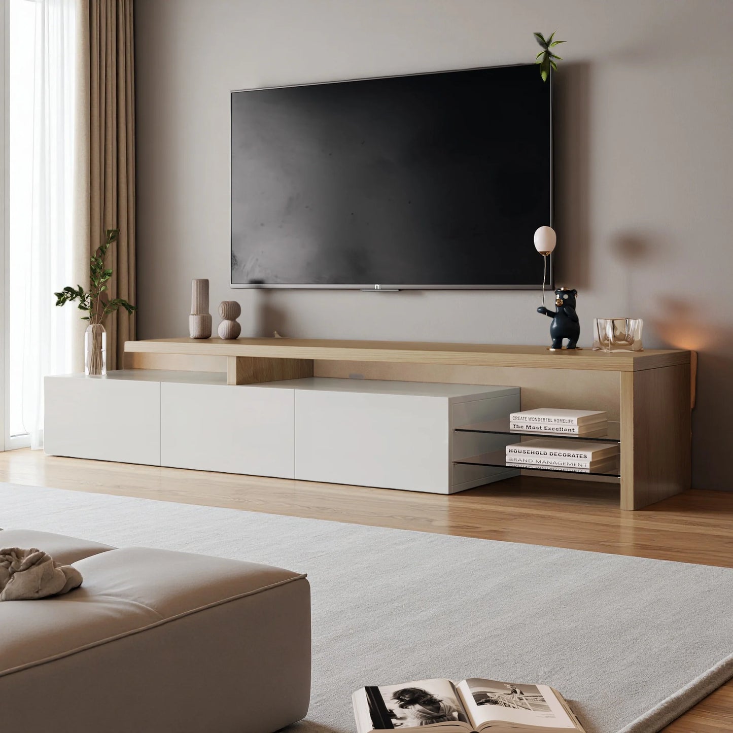 TV stand for living room, with storage and LED lighting - Sonera