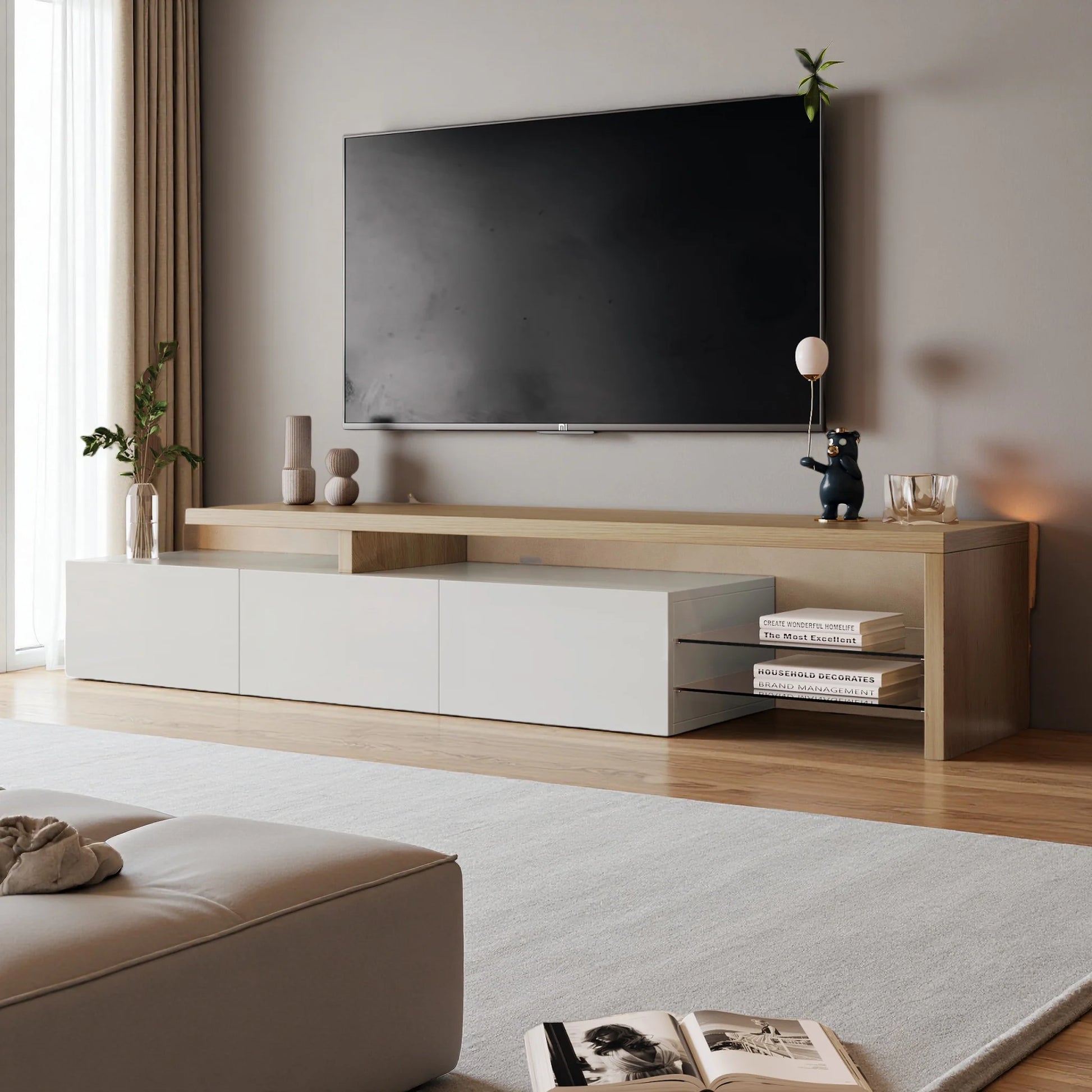TV stand for living room, with storage and LED lighting - Sonera