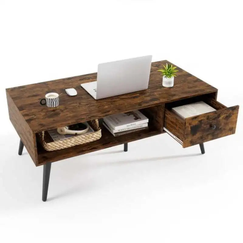Table basse rectangulaire avec tiroir et étagère de rangement