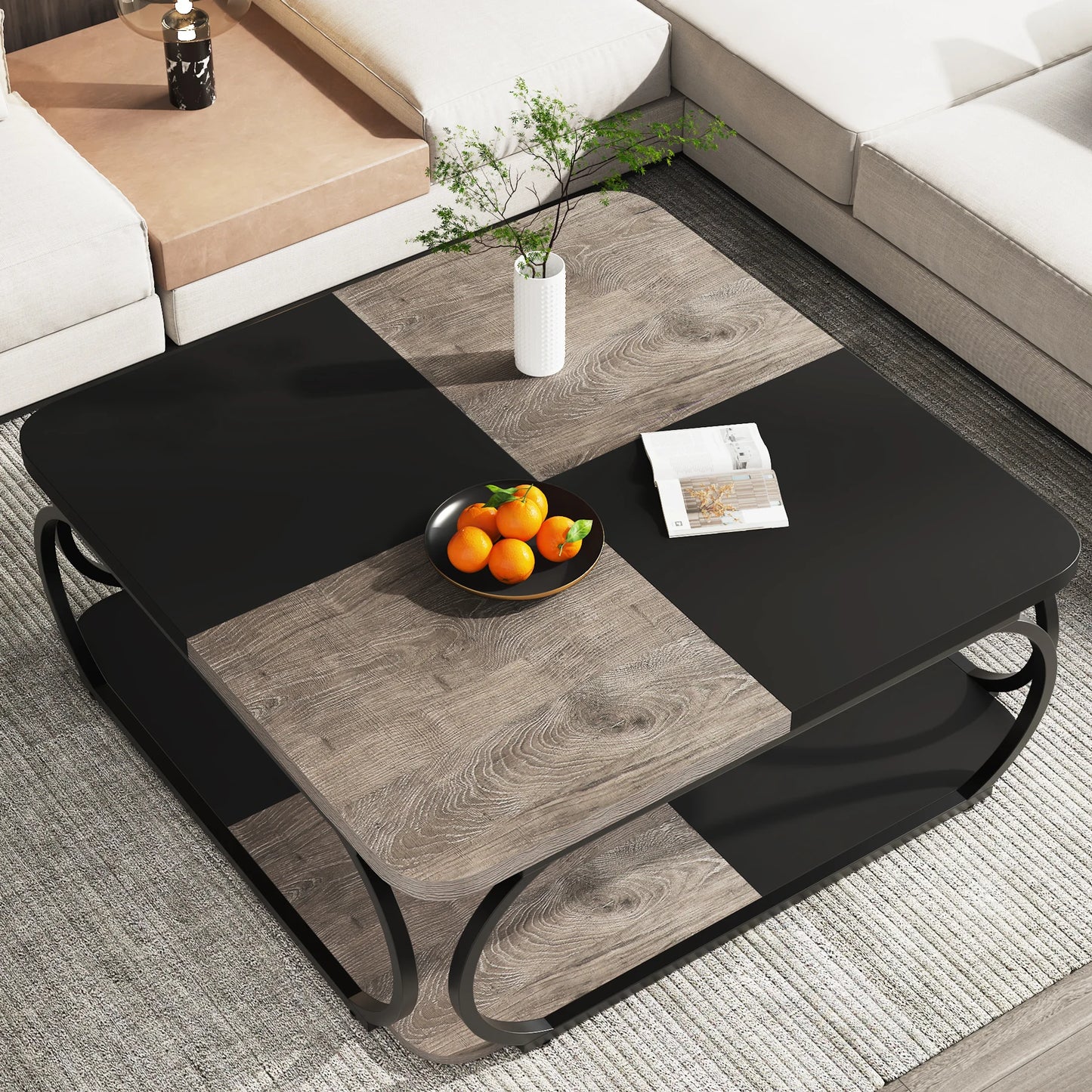 Table basse moderne à 2 plateaux avec rangement