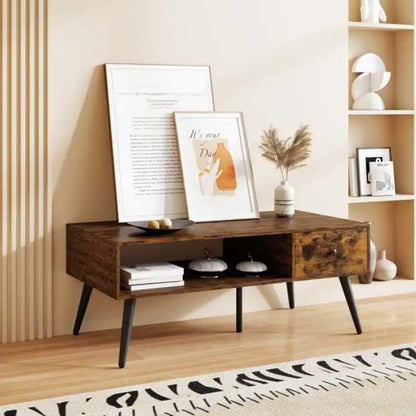 Table basse rectangulaire avec tiroir et étagère de rangement