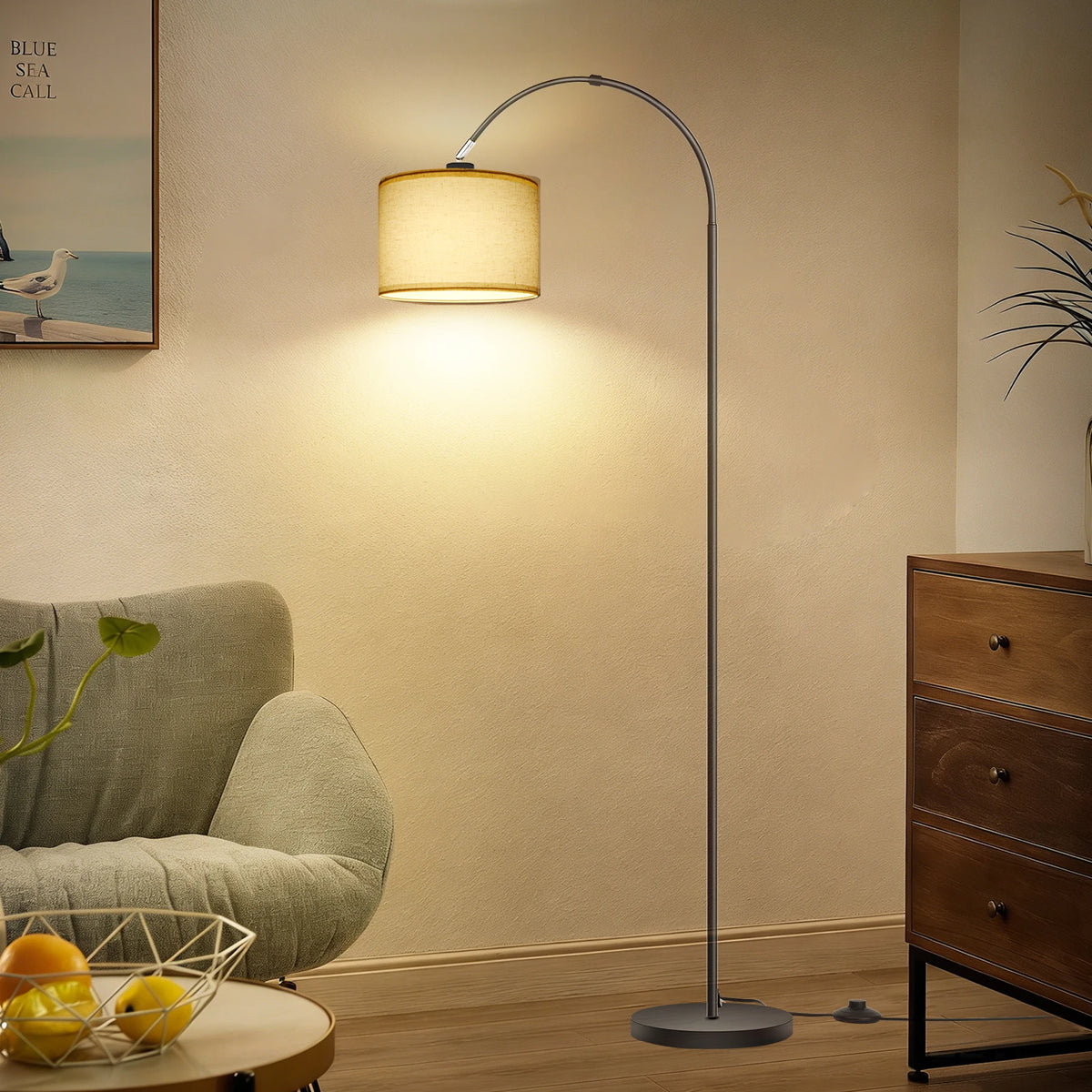 Lampadaire d'angle avec abat-jour en lin