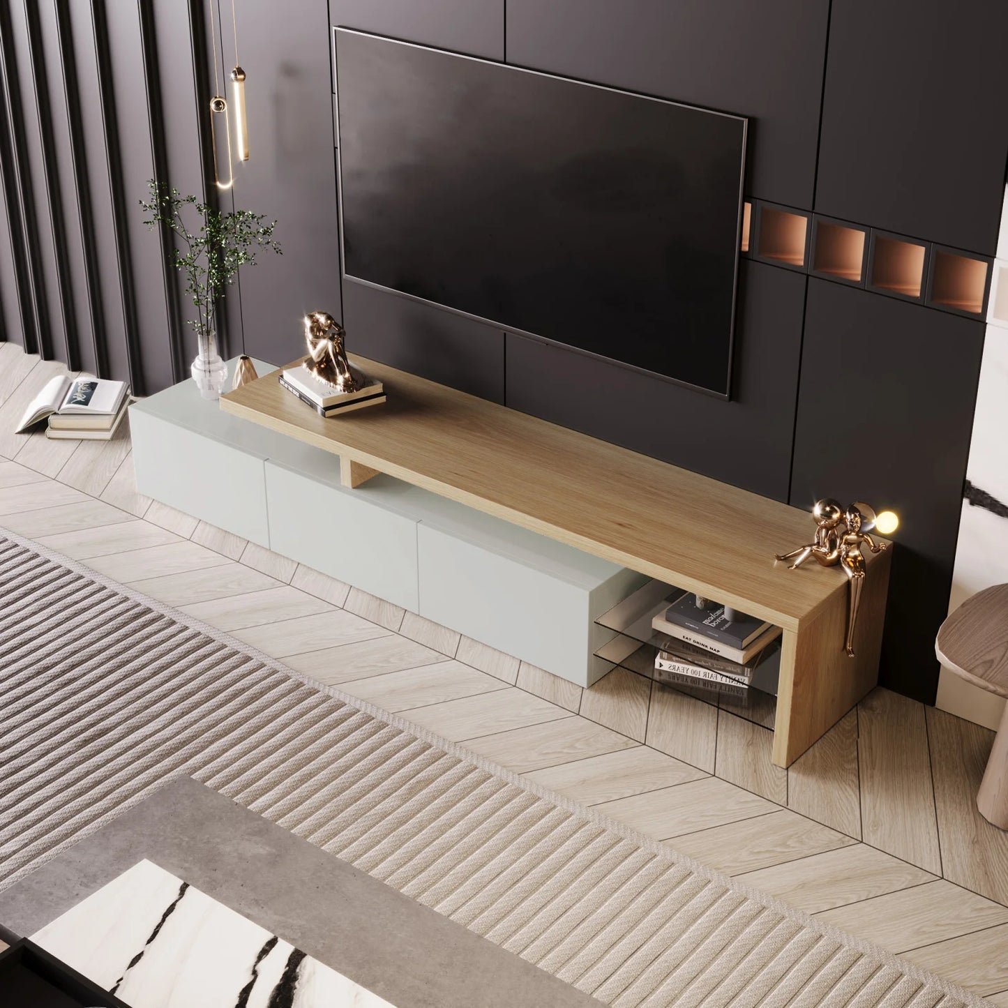 TV stand for living room, with storage and LED lighting - Sonera