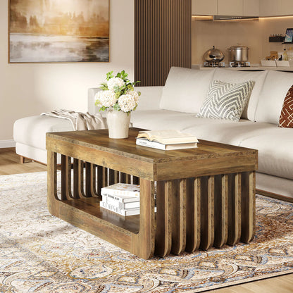 Table basse rectangulaire à 2 niveaux avec étagère de rangement